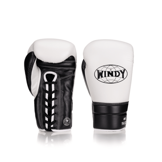 Elite Series Lace-up Boxing Glove - White/ Black - Windy Fight Gear B.V.