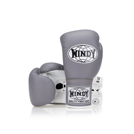 Competition Lace-Up Boxing Glove - Grey/White - Windy Fight Gear B.V.