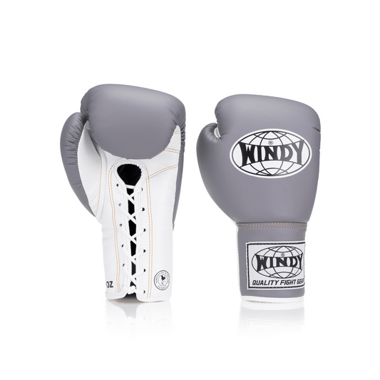 Competition Lace-Up Boxing Glove - Grey/White - Windy Fight Gear B.V.