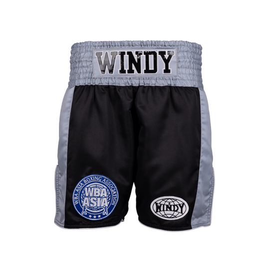 Boxing Trunks - WBA Asia Event Fight Trunks - Black/Silver - Windy Fight Gear B.V.