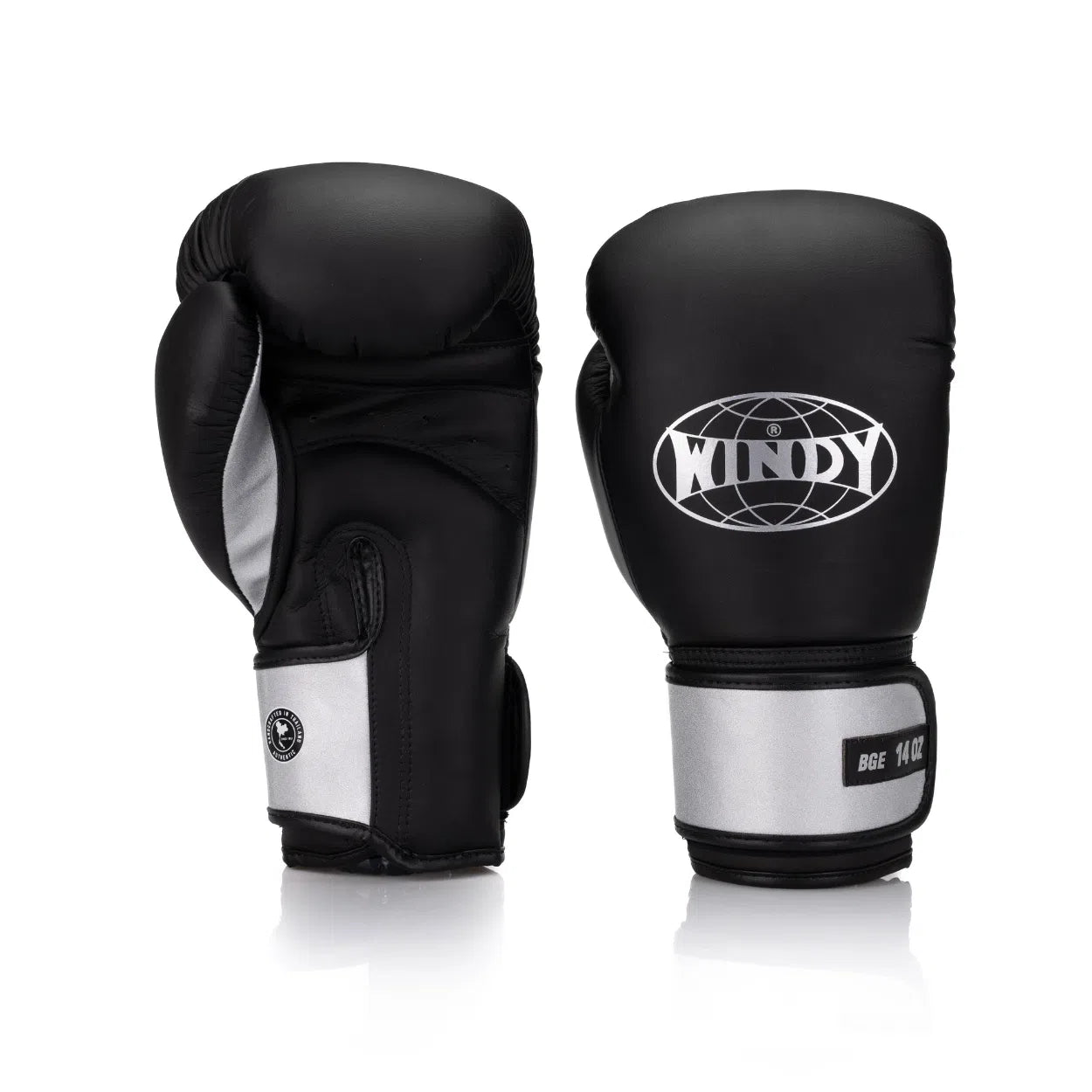 BGE Elite Series Velcro Boxing Glove Black Silver Windy Fight