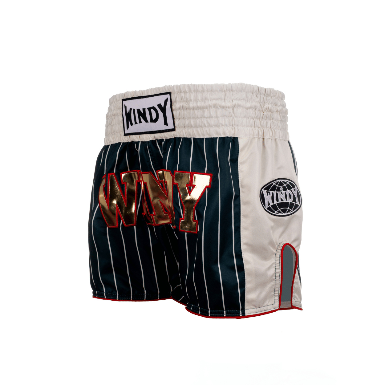 Muay Thai Shorts - Retro 2.0 - Striped Green/Gold/Red