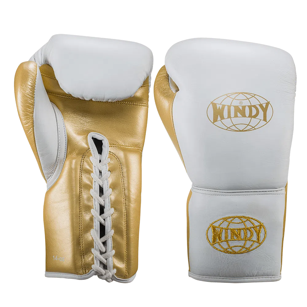 White Gold Lace up Pro boxing series Windy Fight Gear