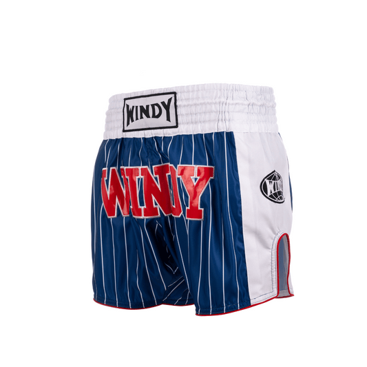 Muay Thai Shorts - Retro 2.0 - Striped Blue/ White/ Red - Windy Fight Gear B.V.