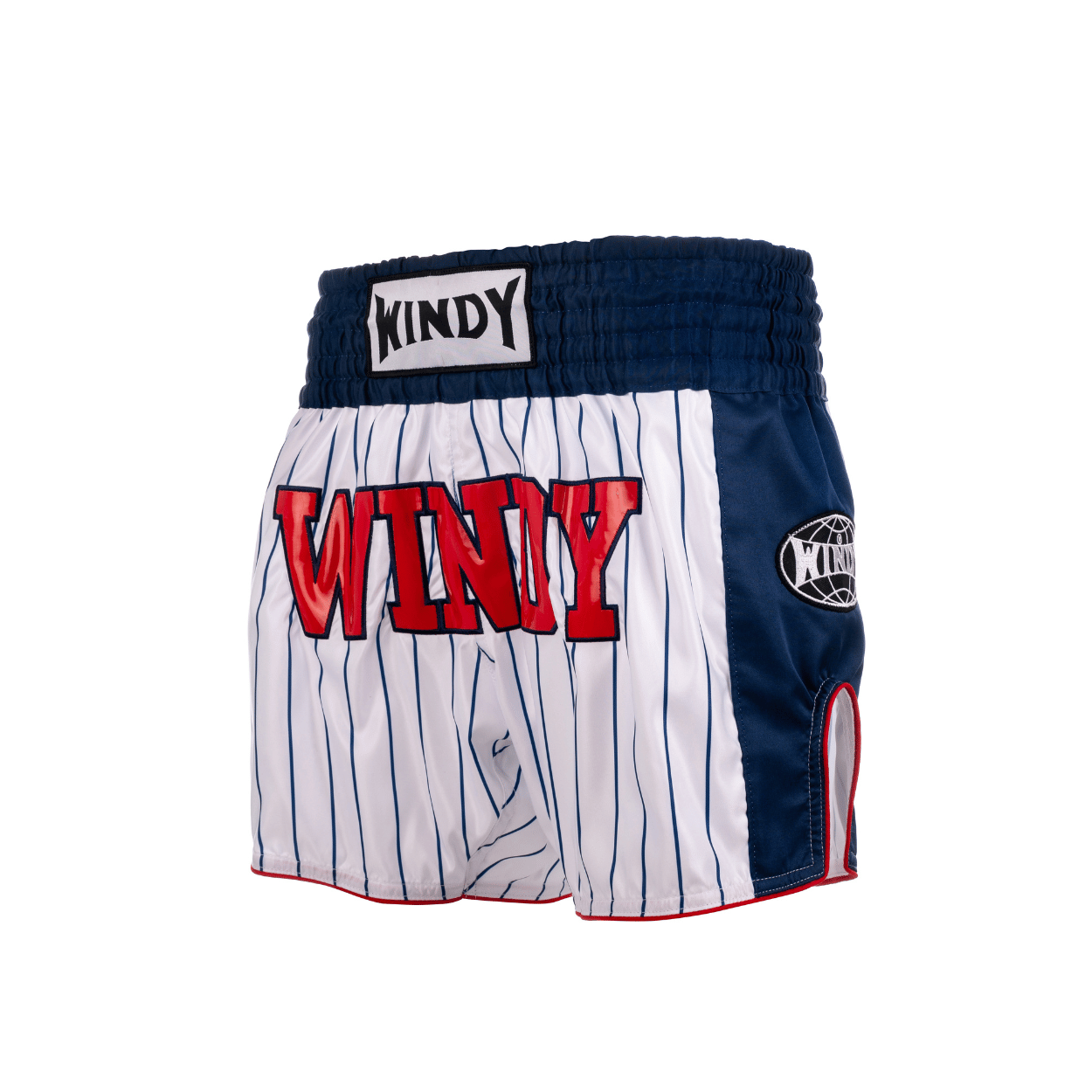Muay Thai Shorts - Retro 2.0 - Striped White/ Blue/ Red - Windy Fight Gear B.V.
