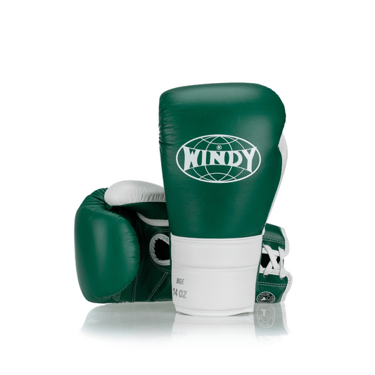 Elite Series Lace-up Boxing Glove - Green/White - Windy Fight Gear B.V.