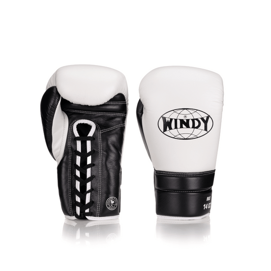 Elite Series Lace-up Boxing Glove - White/ Black - Windy Fight Gear B.V.