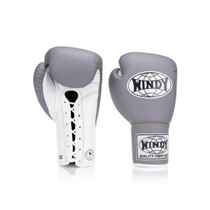 Competition Lace-Up Boxing Glove - Grey/White - Windy Fight Gear B.V.