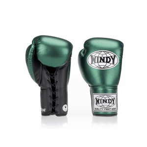 Competition Lace-Up Boxing Glove - Metallic Green/Black - Windy Fight Gear B.V.