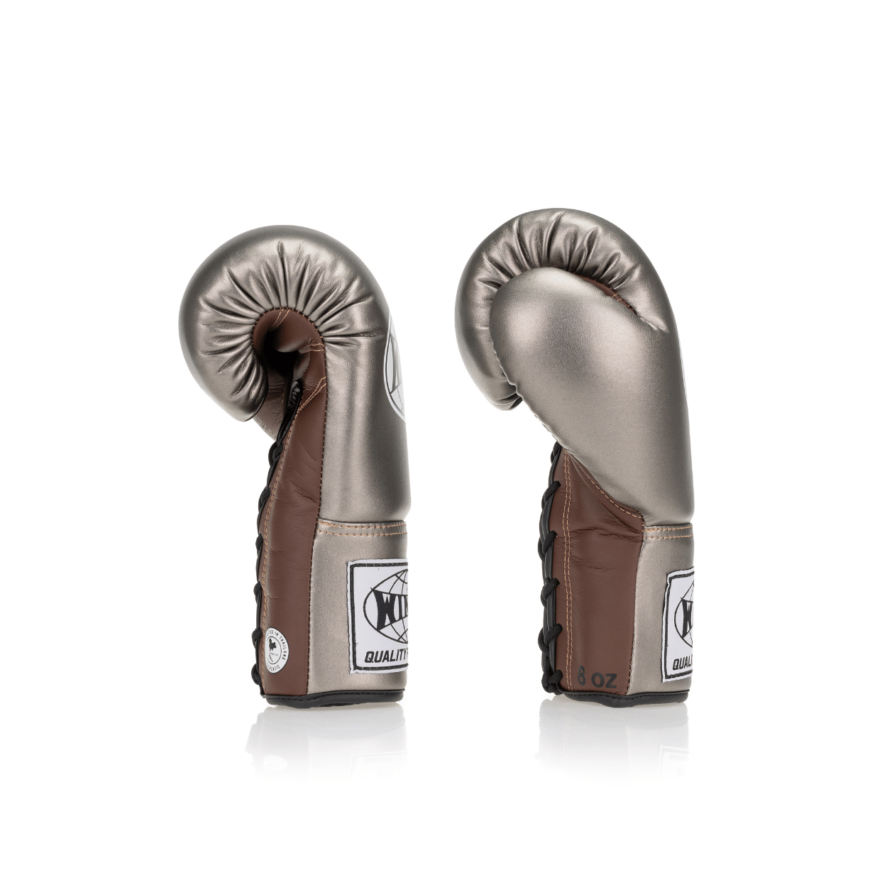 Competition Lace-Up Boxing Glove - Metallic Silver/Brown - Windy Fight Gear B.V.
