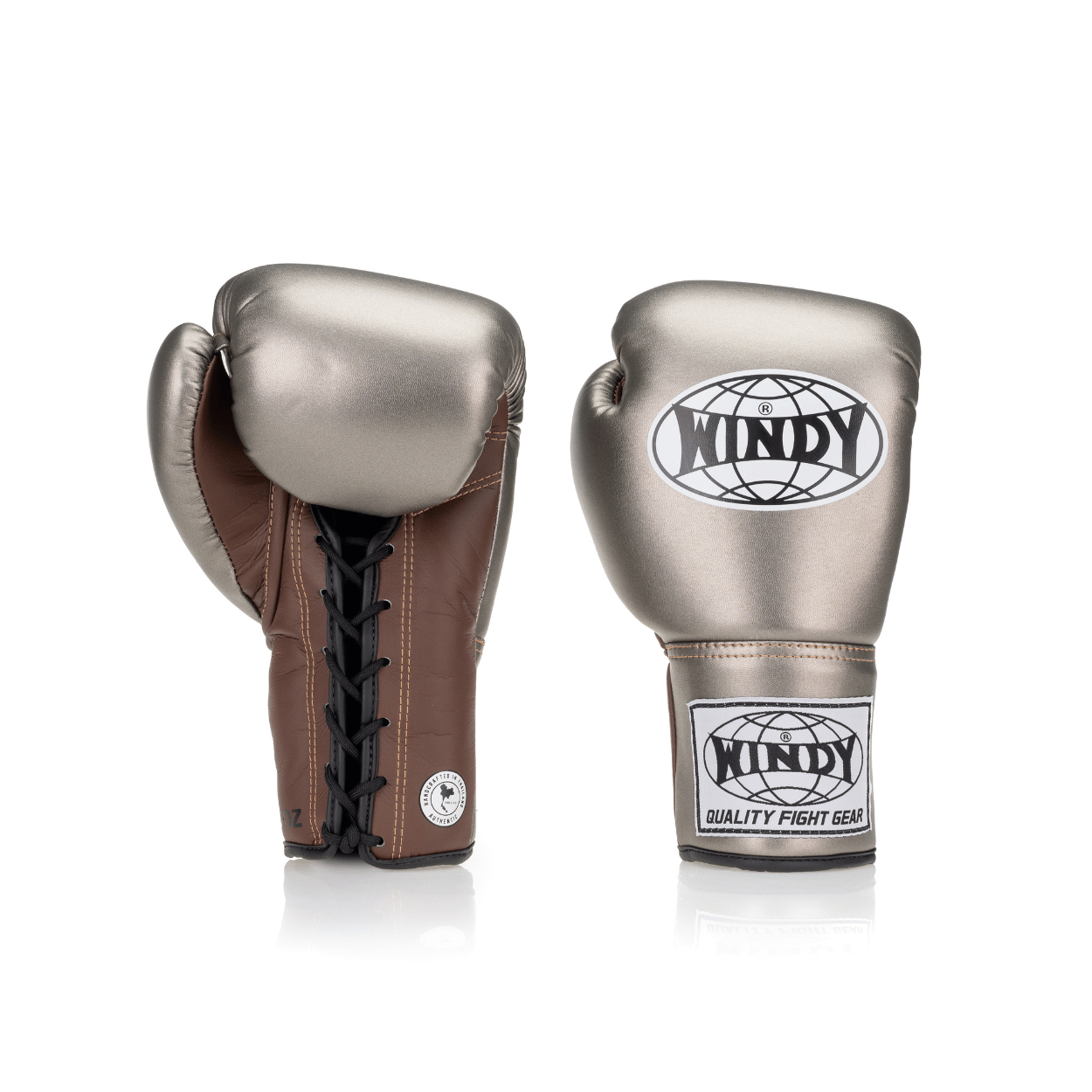 Competition Lace-Up Boxing Glove - Metallic Silver/Brown - Windy Fight Gear B.V.