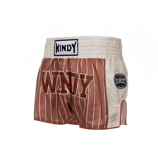Muay Thai Shorts - Retro 2.0 - Striped Brown/Cream