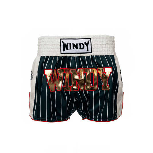 Muay Thai Shorts - Retro 2.0 - Striped Green/Gold/Red