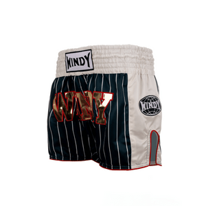 Muay Thai Shorts - Retro 2.0 - Striped Green/Gold/Red
