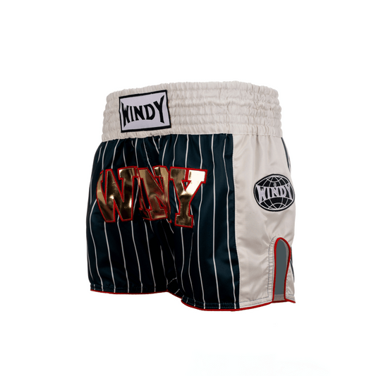 Muay Thai Shorts - Retro 2.0 - Striped Green/Gold/Red